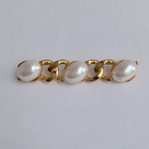 Vintage Gold Metal Faux Pearl Pearly Costume Brooch Pin 80s Y2K 90s